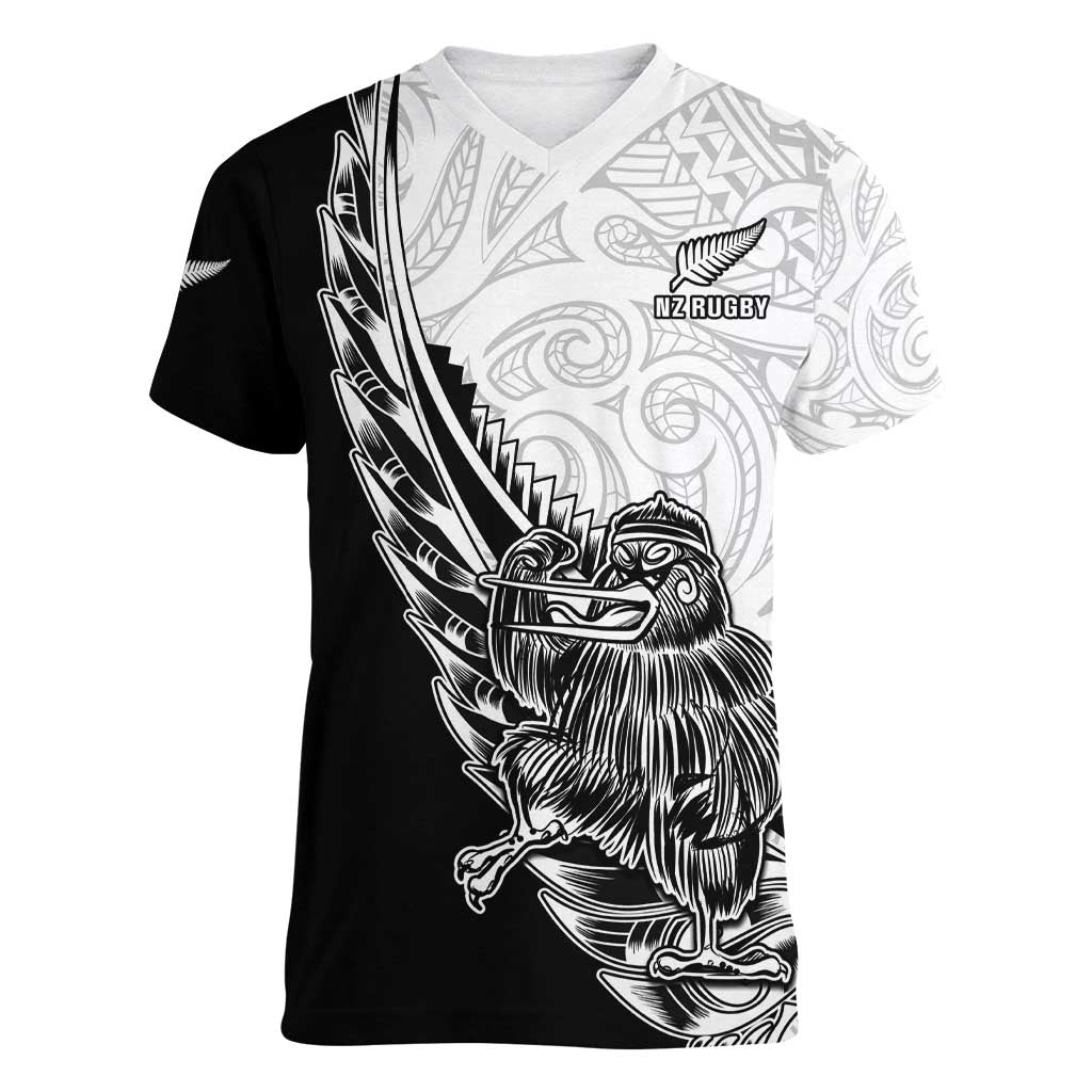 New Zealand Kiwi Rugby Custom Women V-Neck T-Shirt Go Champions Maori Pattern LT05 - Vibe Hoodie Shop