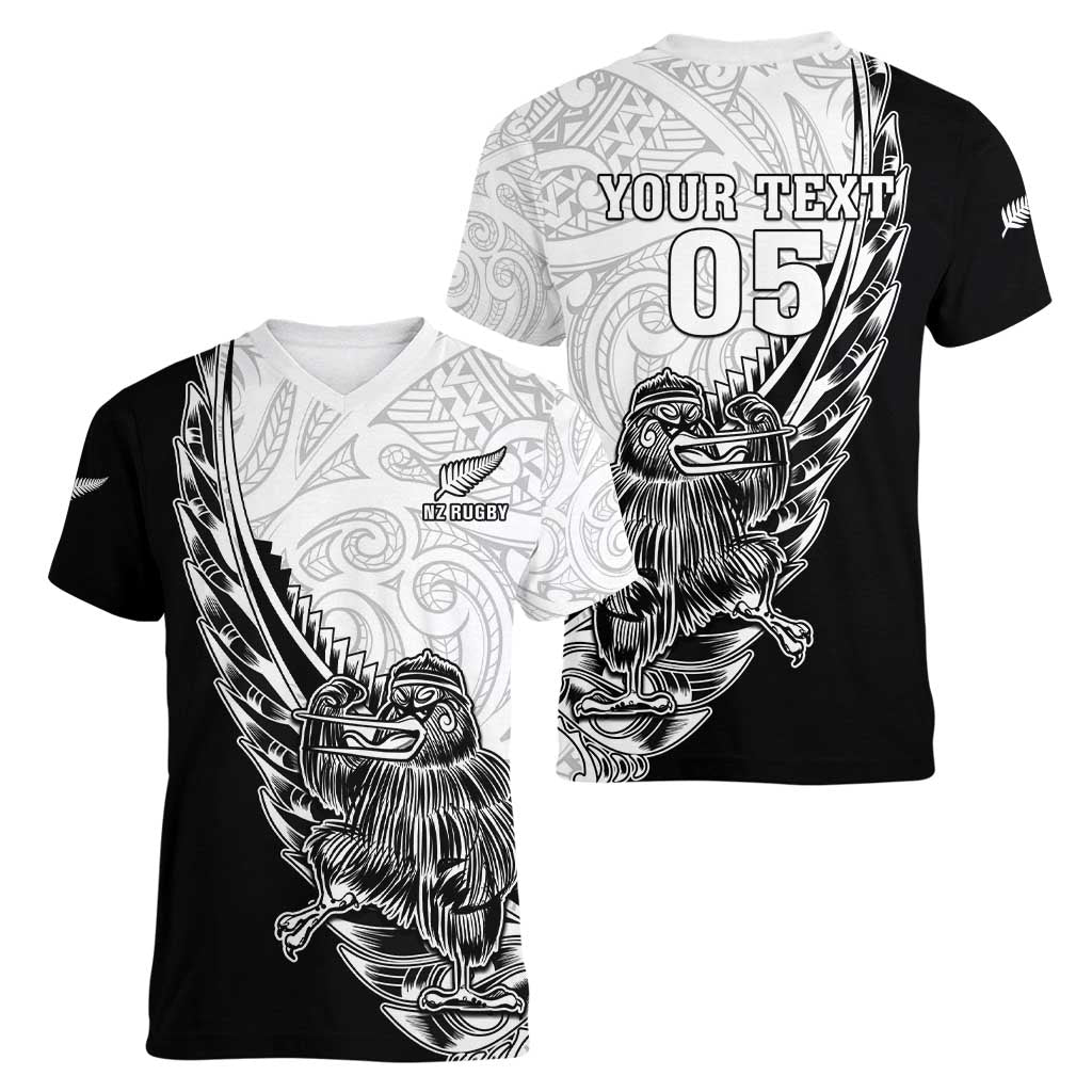 New Zealand Kiwi Rugby Custom Women V-Neck T-Shirt Go Champions Maori Pattern LT05 - Vibe Hoodie Shop
