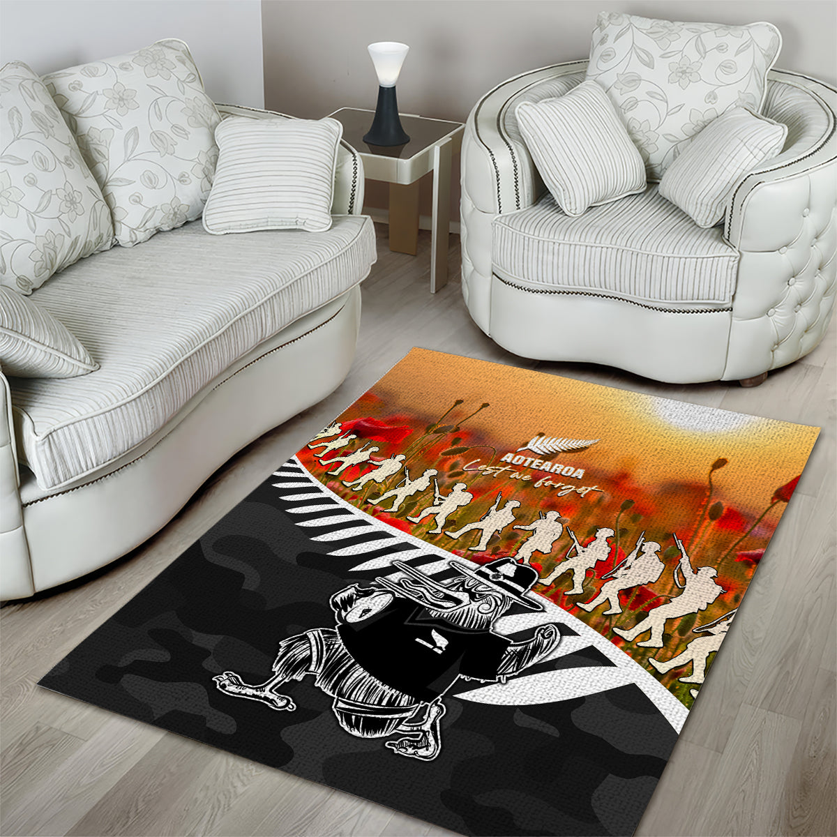 New Zealand ANZAC Rugby Area Rug Soldier Fern With Kiwi Bird LT05 - Vibe Hoodie Shop