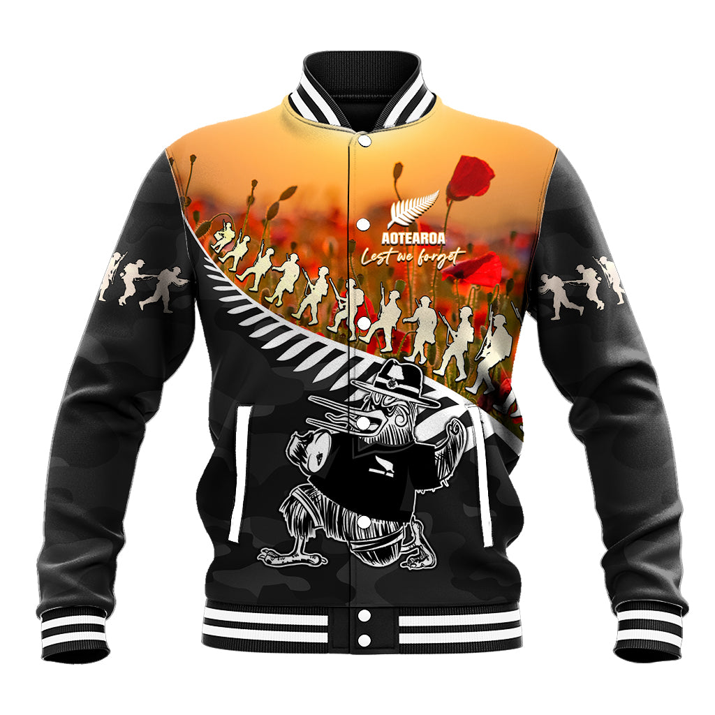 New Zealand ANZAC Rugby Baseball Jacket Soldier Fern With Kiwi Bird LT05 - Vibe Hoodie Shop