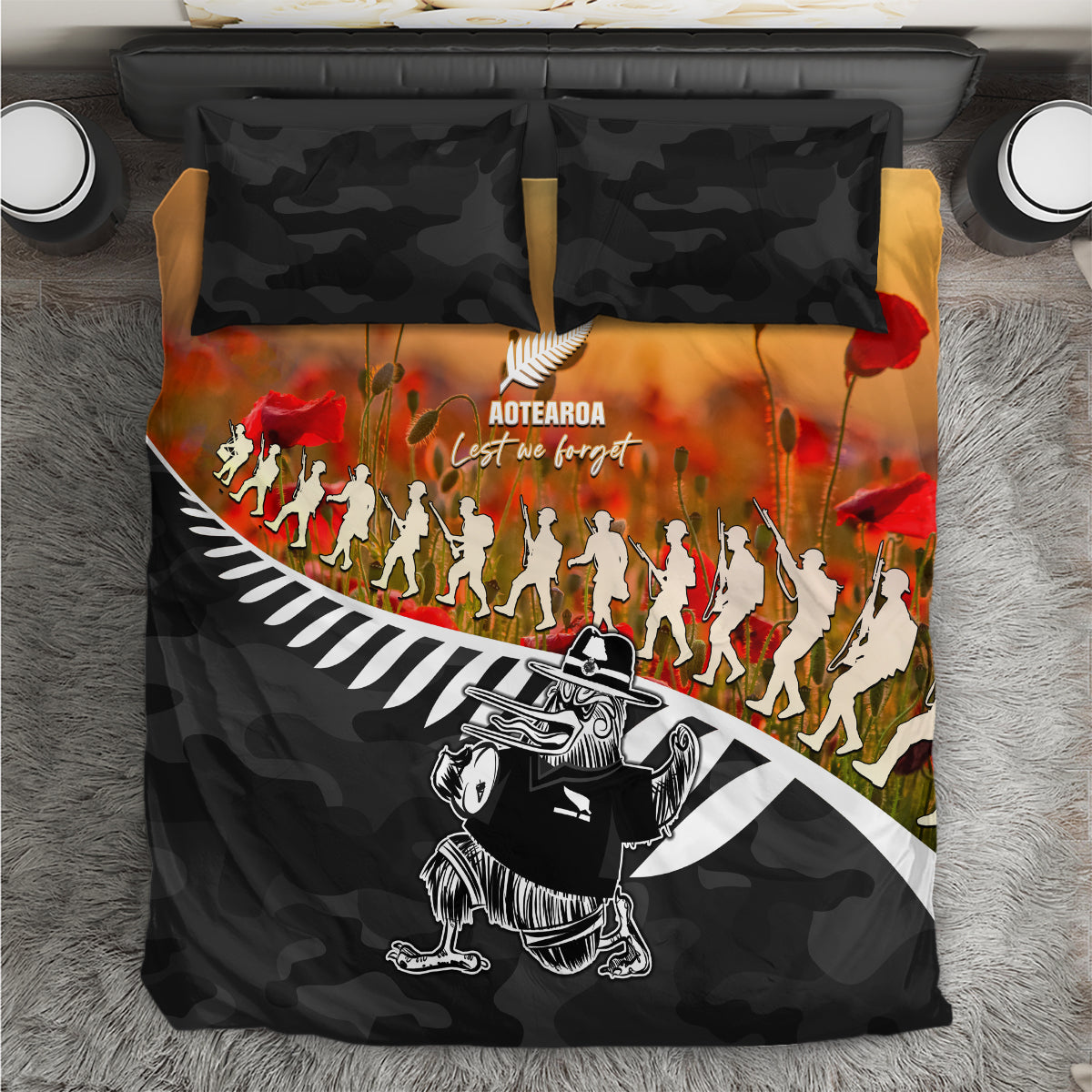 New Zealand ANZAC Rugby Bedding Set Soldier Fern With Kiwi Bird LT05 - Vibe Hoodie Shop