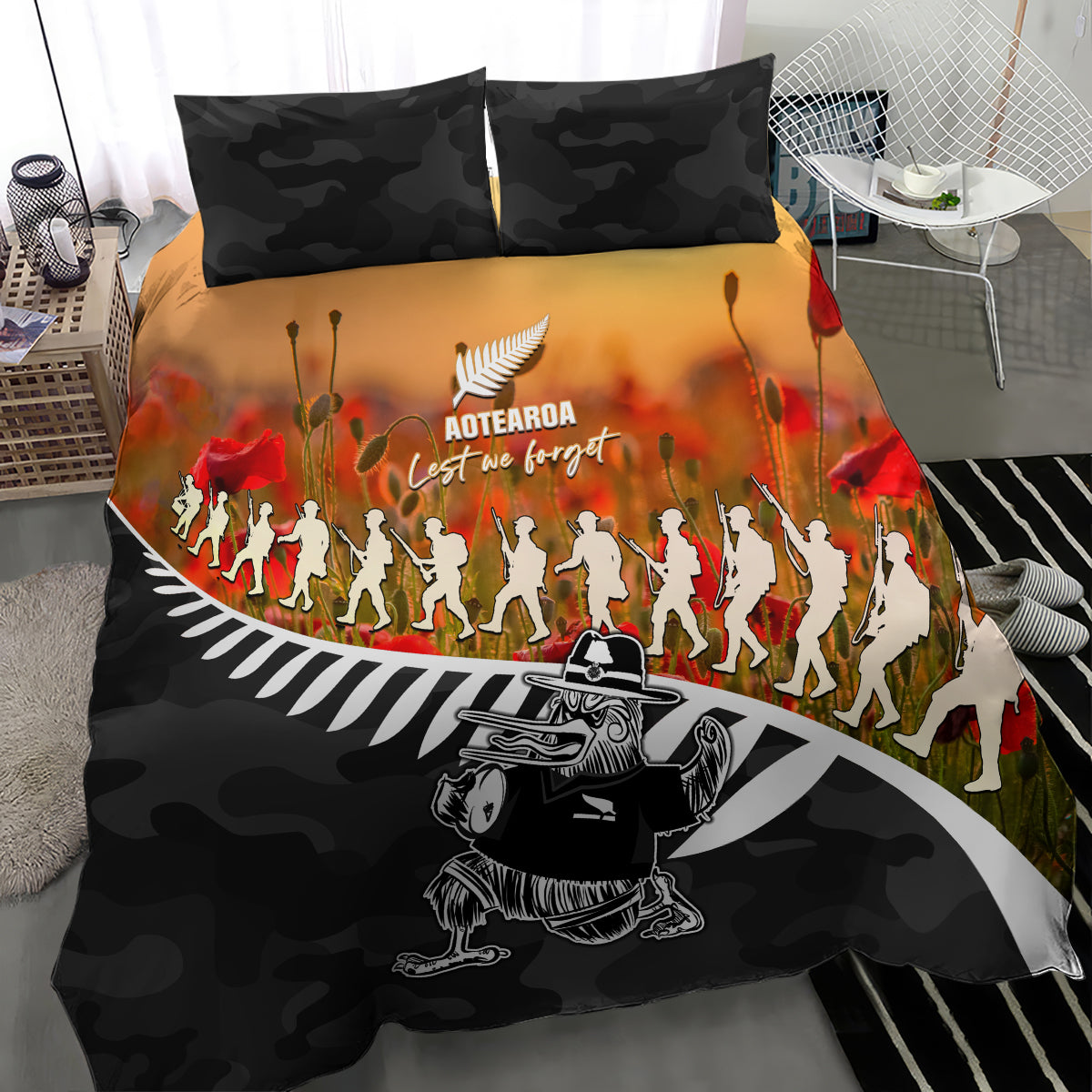 New Zealand ANZAC Rugby Bedding Set Soldier Fern With Kiwi Bird LT05 - Vibe Hoodie Shop
