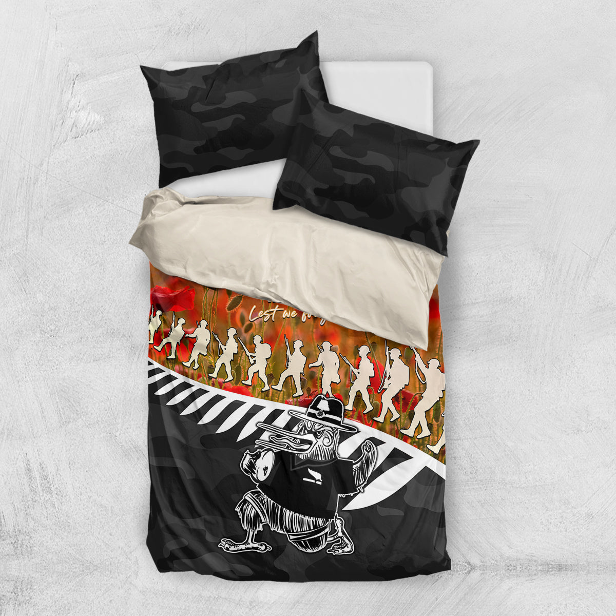 New Zealand ANZAC Rugby Bedding Set Soldier Fern With Kiwi Bird LT05 - Vibe Hoodie Shop