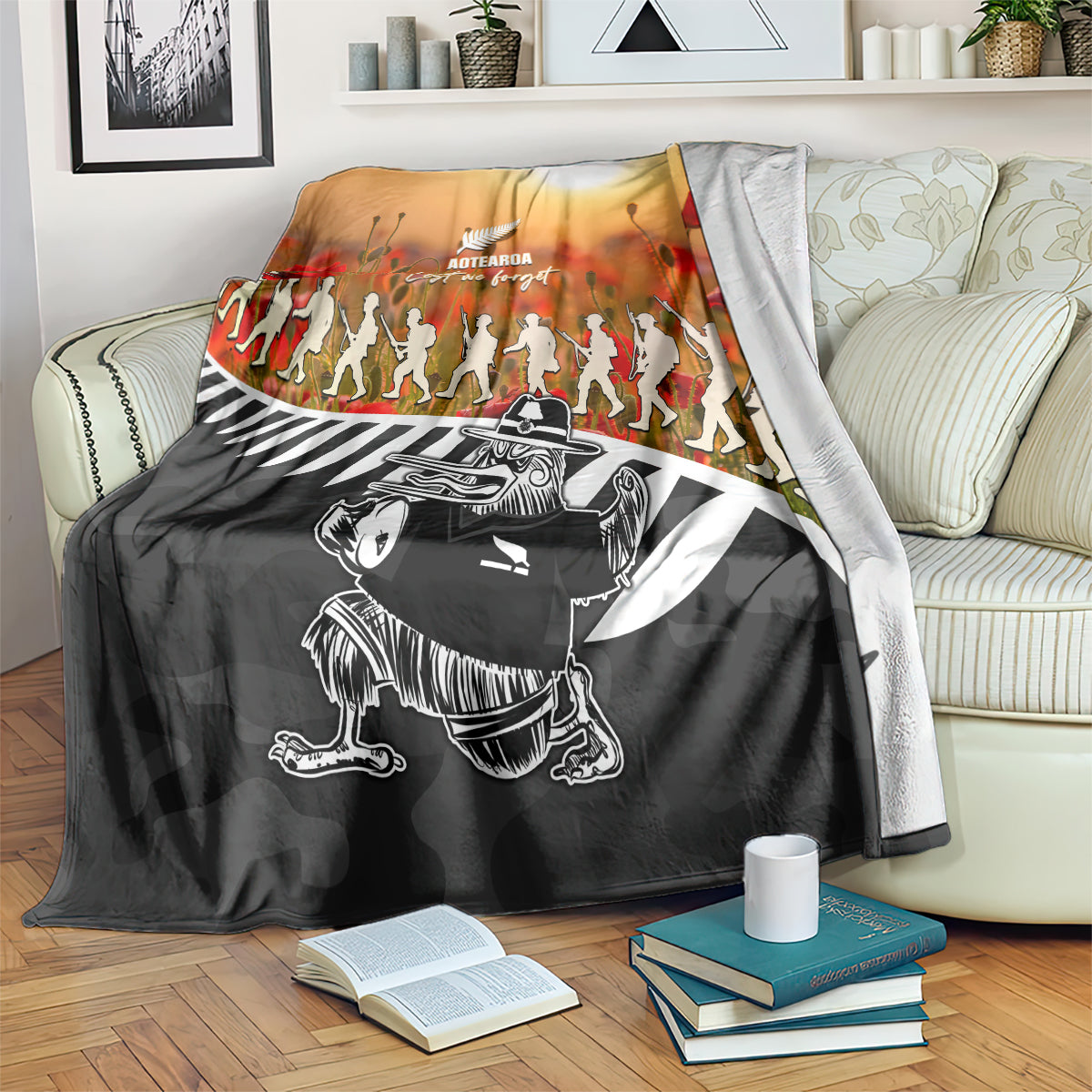 New Zealand ANZAC Rugby Blanket Soldier Fern With Kiwi Bird LT05 - Vibe Hoodie Shop