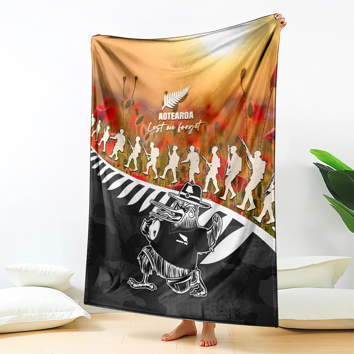 New Zealand ANZAC Rugby Blanket Soldier Fern With Kiwi Bird LT05 - Vibe Hoodie Shop