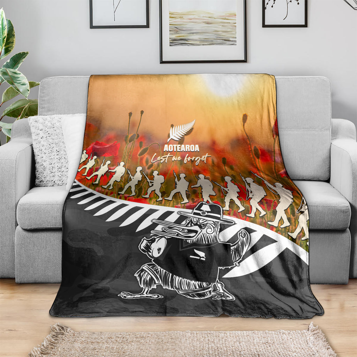 New Zealand ANZAC Rugby Blanket Soldier Fern With Kiwi Bird LT05 - Vibe Hoodie Shop