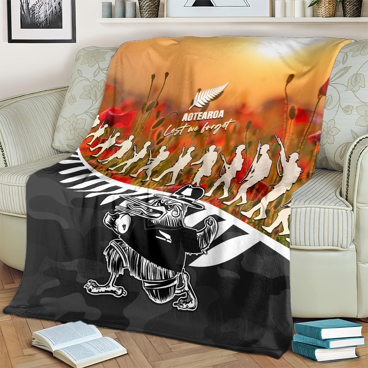 New Zealand ANZAC Rugby Blanket Soldier Fern With Kiwi Bird LT05 - Vibe Hoodie Shop