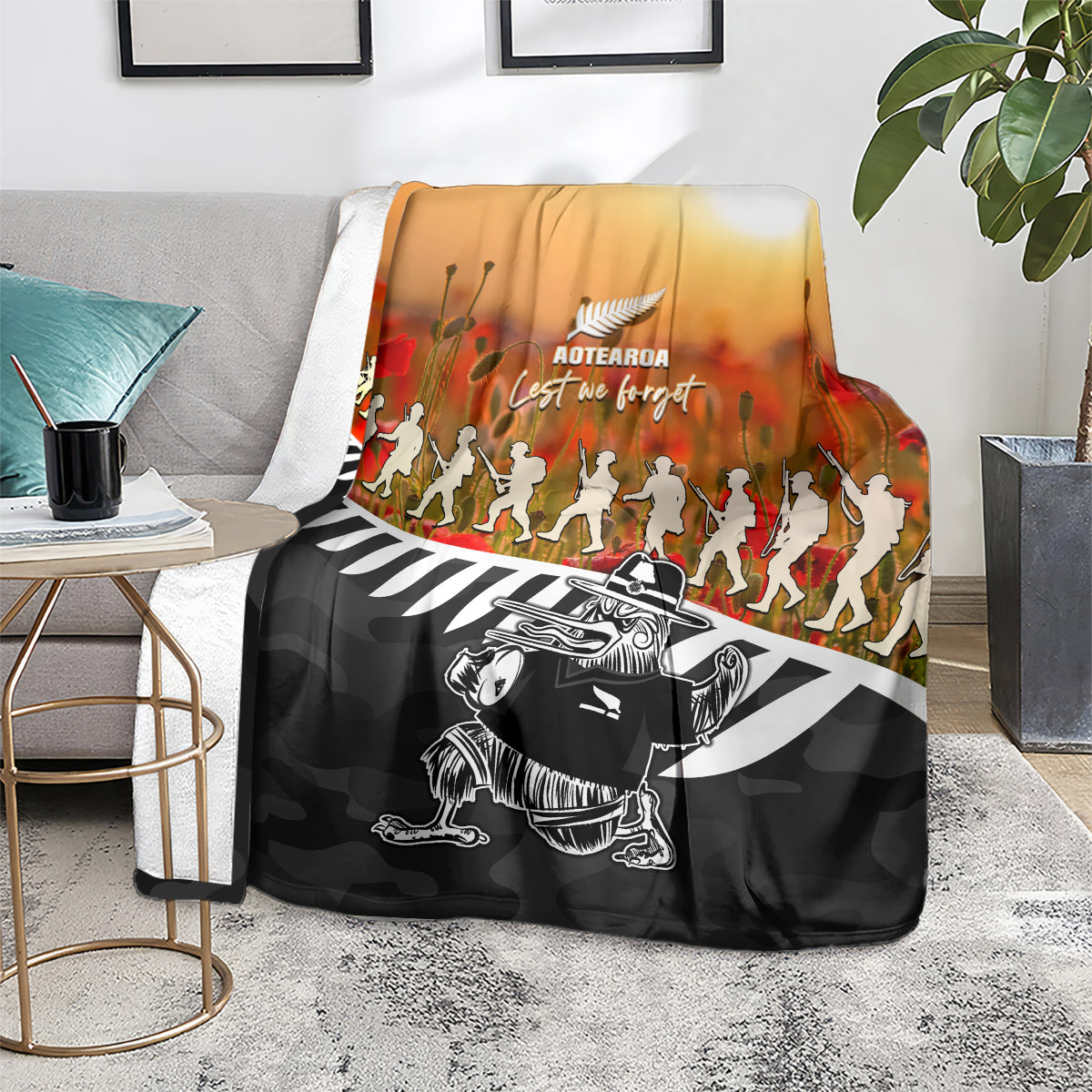 New Zealand ANZAC Rugby Blanket Soldier Fern With Kiwi Bird LT05 - Vibe Hoodie Shop