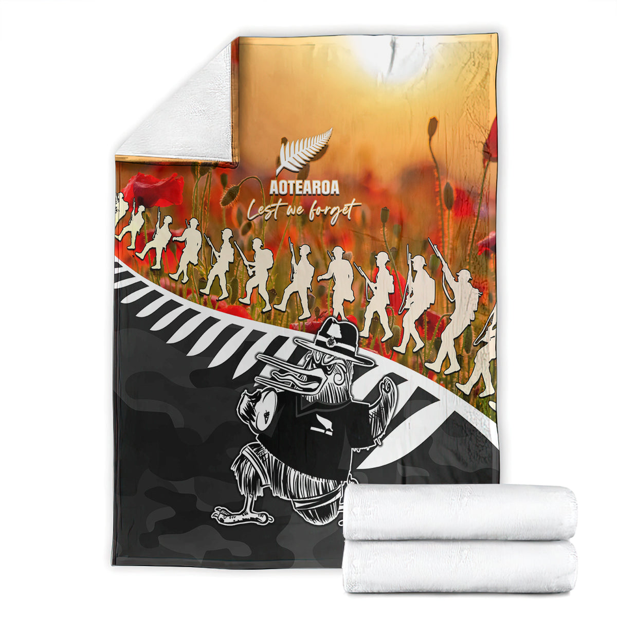 New Zealand ANZAC Rugby Blanket Soldier Fern With Kiwi Bird LT05 - Vibe Hoodie Shop
