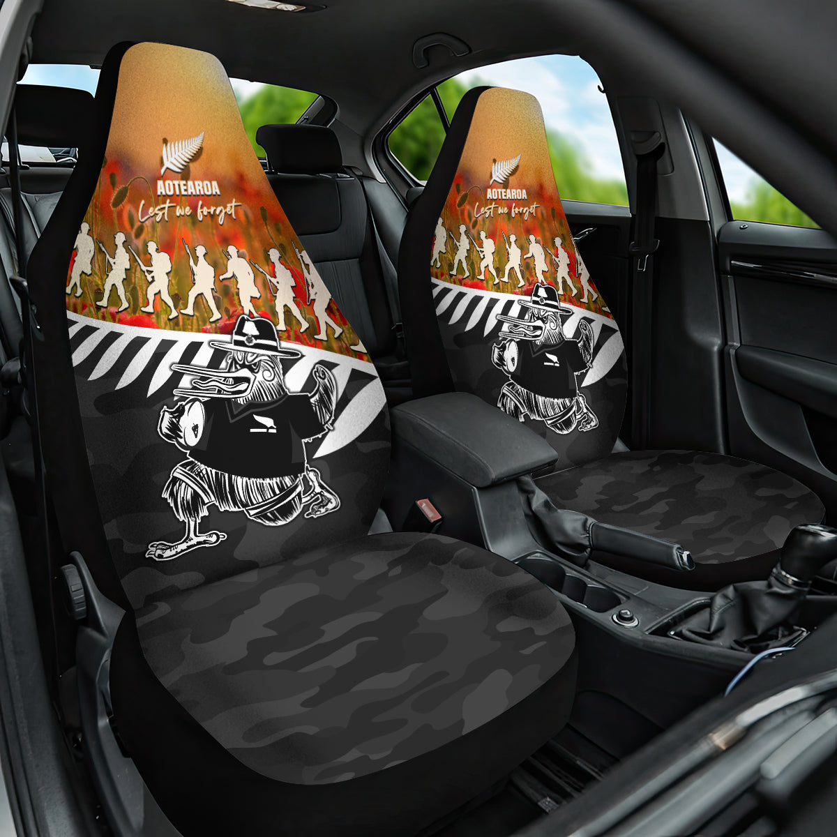 New Zealand ANZAC Rugby Car Seat Cover Soldier Fern With Kiwi Bird LT05 - Vibe Hoodie Shop