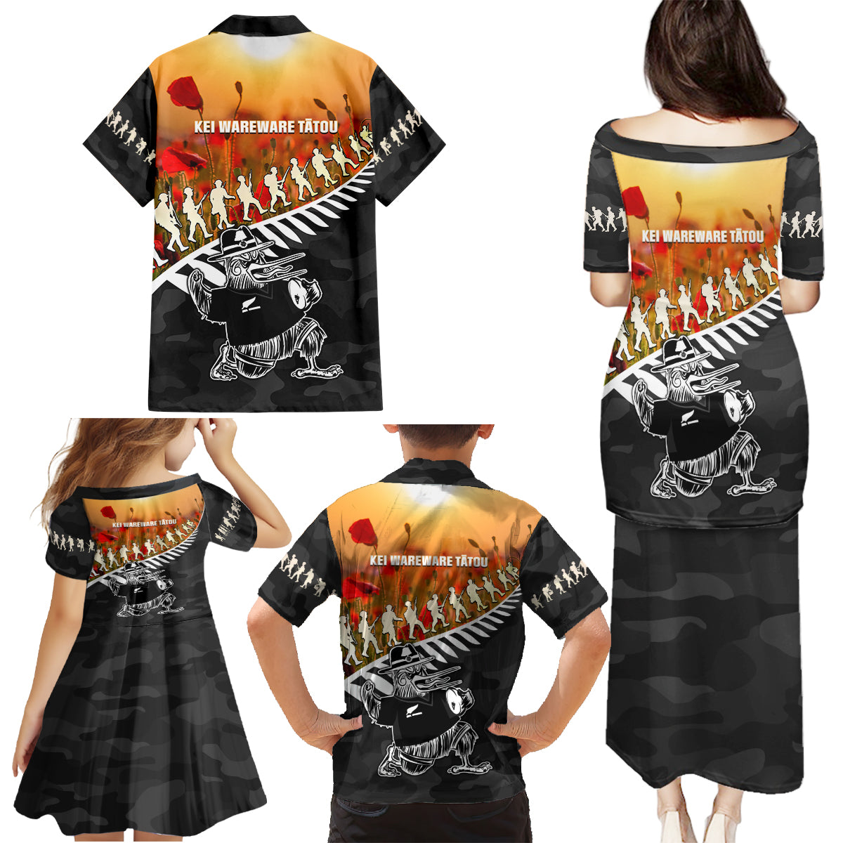 New Zealand ANZAC Rugby Family Matching Puletasi and Hawaiian Shirt Soldier Fern With Kiwi Bird LT05