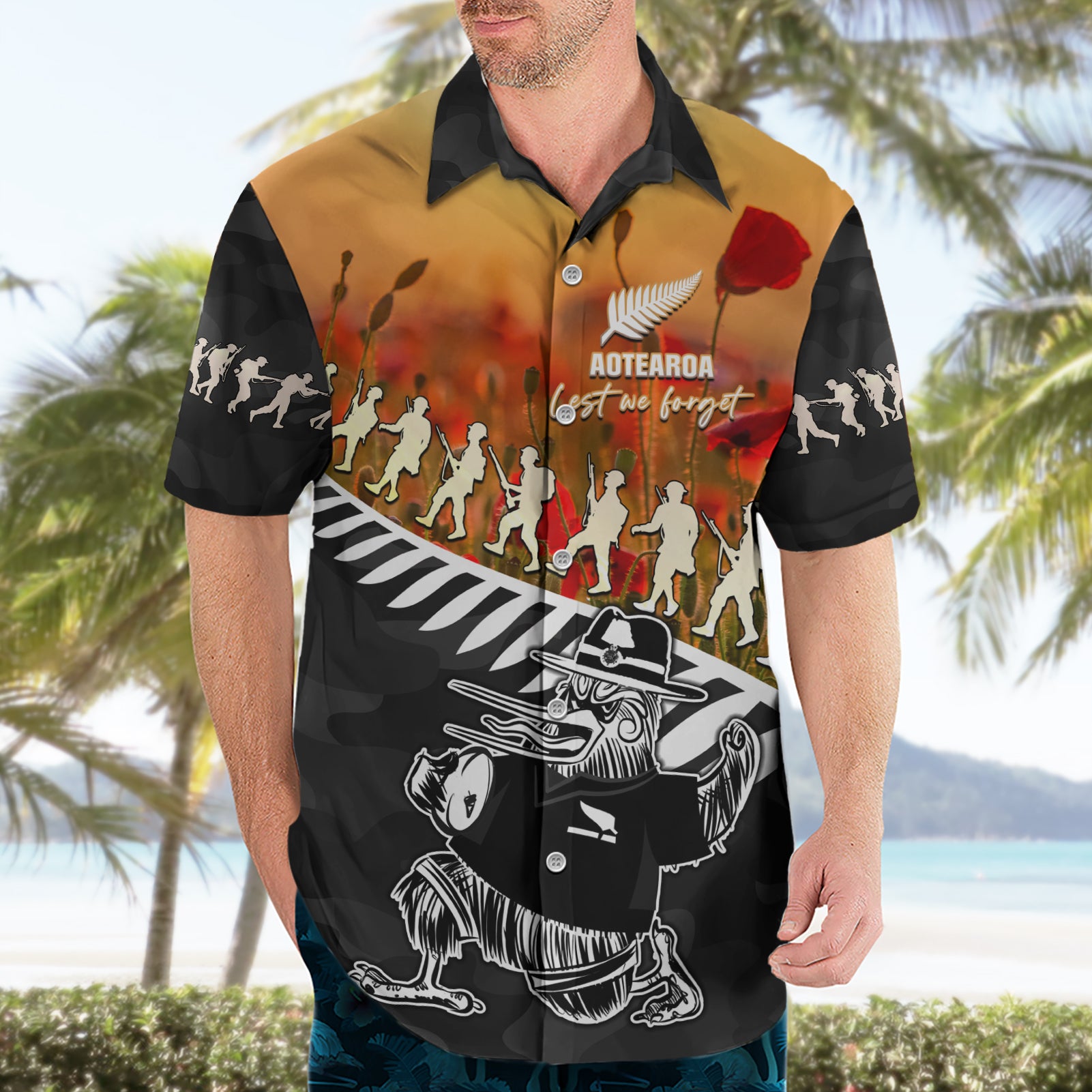 New Zealand ANZAC Rugby Hawaiian Shirt Soldier Fern With Kiwi Bird LT05 - Vibe Hoodie Shop