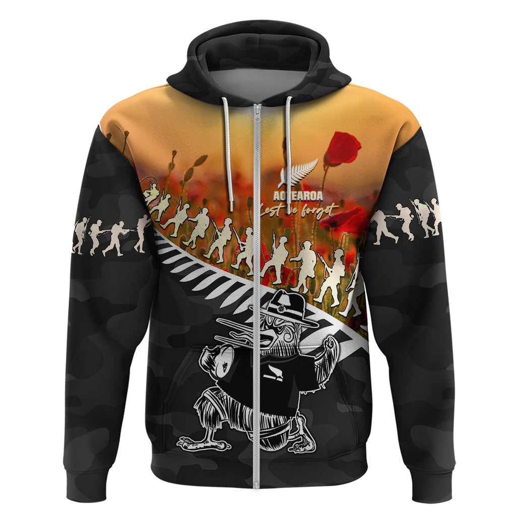 New Zealand ANZAC Rugby Hoodie Soldier Fern With Kiwi Bird LT05 - Vibe Hoodie Shop