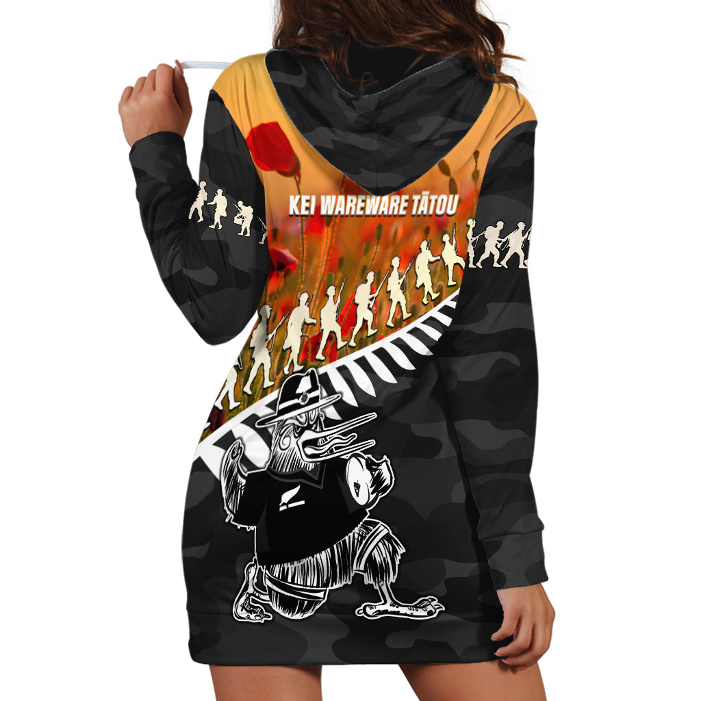 New Zealand ANZAC Rugby Hoodie Dress Soldier Fern With Kiwi Bird LT05 - Vibe Hoodie Shop