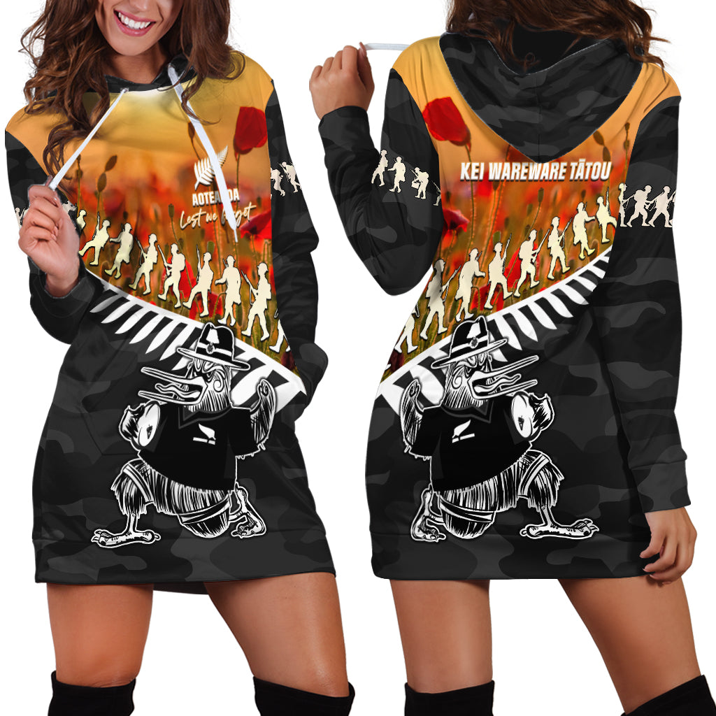 New Zealand ANZAC Rugby Hoodie Dress Soldier Fern With Kiwi Bird LT05 - Vibe Hoodie Shop