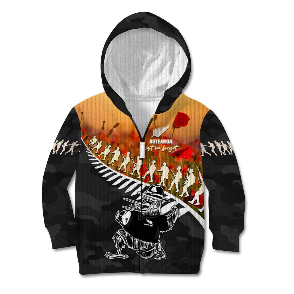 New Zealand ANZAC Rugby Kid Hoodie Soldier Fern With Kiwi Bird LT05 - Vibe Hoodie Shop