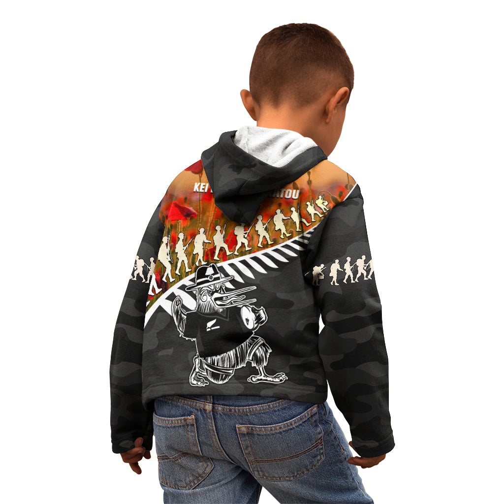 New Zealand ANZAC Rugby Kid Hoodie Soldier Fern With Kiwi Bird LT05 - Vibe Hoodie Shop