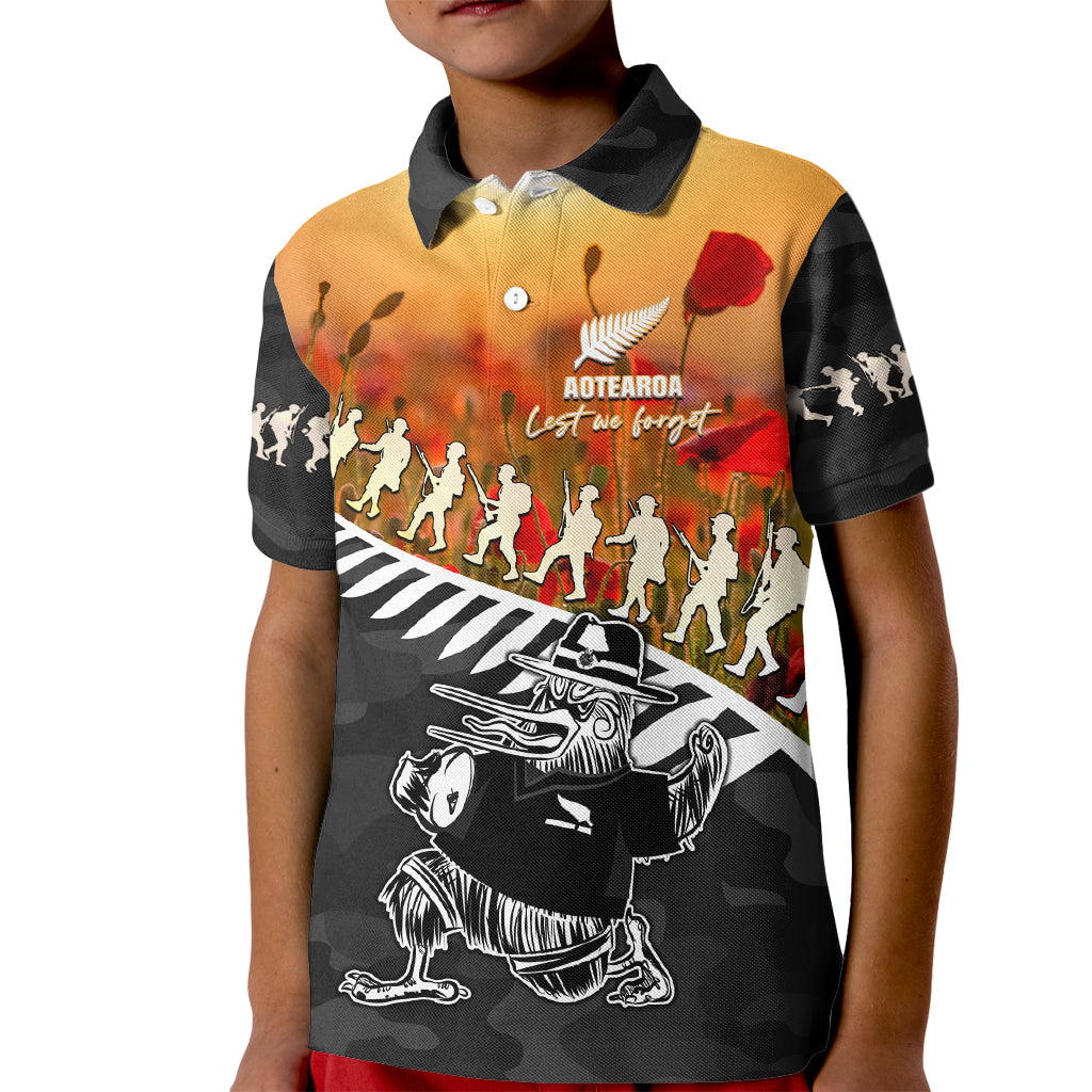 New Zealand ANZAC Rugby Kid Polo Shirt Soldier Fern With Kiwi Bird LT05 - Vibe Hoodie Shop