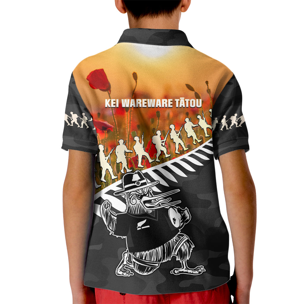 New Zealand ANZAC Rugby Kid Polo Shirt Soldier Fern With Kiwi Bird LT05 - Vibe Hoodie Shop