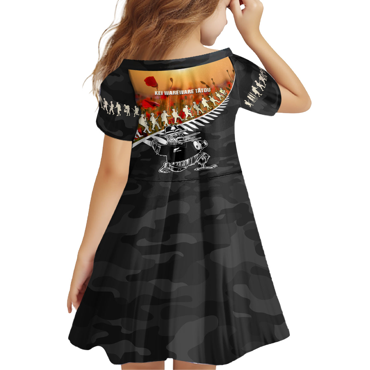 New Zealand ANZAC Rugby Kid Short Sleeve Dress Soldier Fern With Kiwi Bird LT05 - Vibe Hoodie Shop