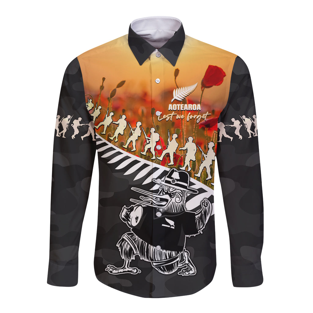 New Zealand ANZAC Rugby Long Sleeve Button Shirt Soldier Fern With Kiwi Bird LT05 - Vibe Hoodie Shop