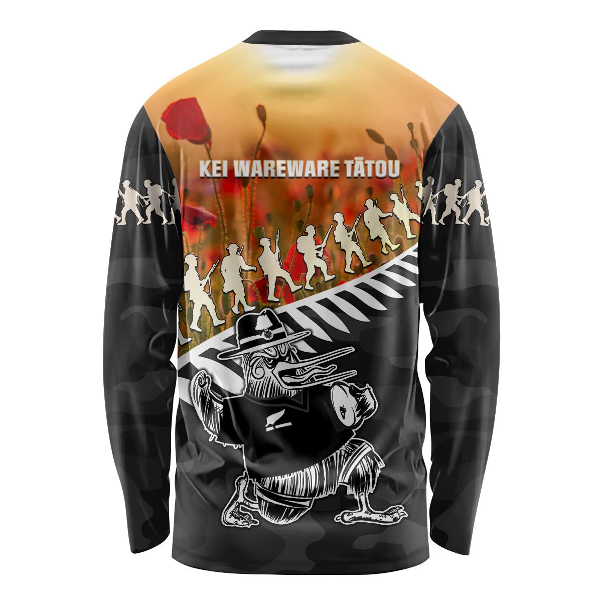 New Zealand ANZAC Rugby Long Sleeve Shirt Soldier Fern With Kiwi Bird LT05 - Vibe Hoodie Shop