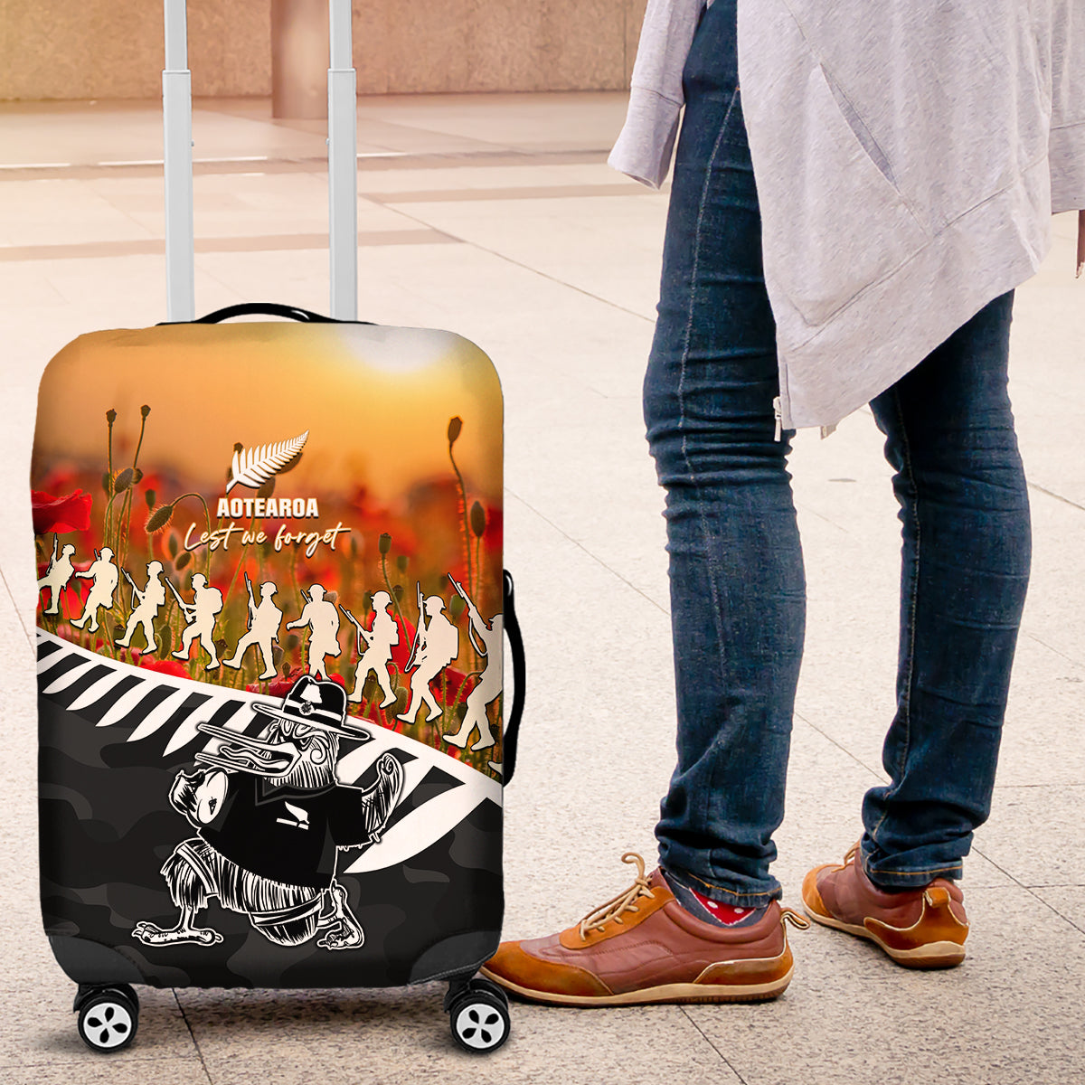 New Zealand ANZAC Rugby Luggage Cover Soldier Fern With Kiwi Bird LT05 - Vibe Hoodie Shop