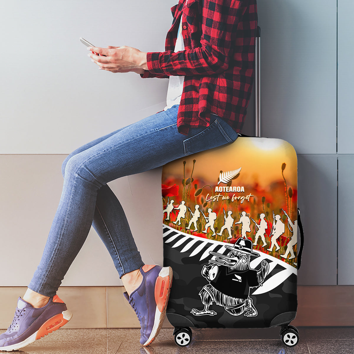 New Zealand ANZAC Rugby Luggage Cover Soldier Fern With Kiwi Bird LT05 - Vibe Hoodie Shop