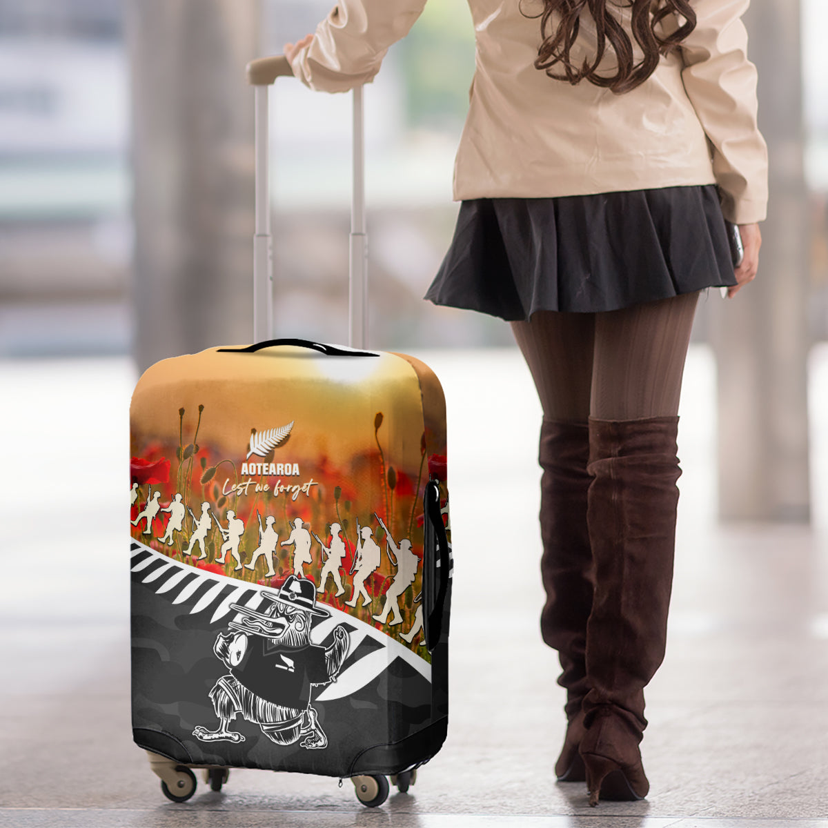 New Zealand ANZAC Rugby Luggage Cover Soldier Fern With Kiwi Bird LT05 - Vibe Hoodie Shop