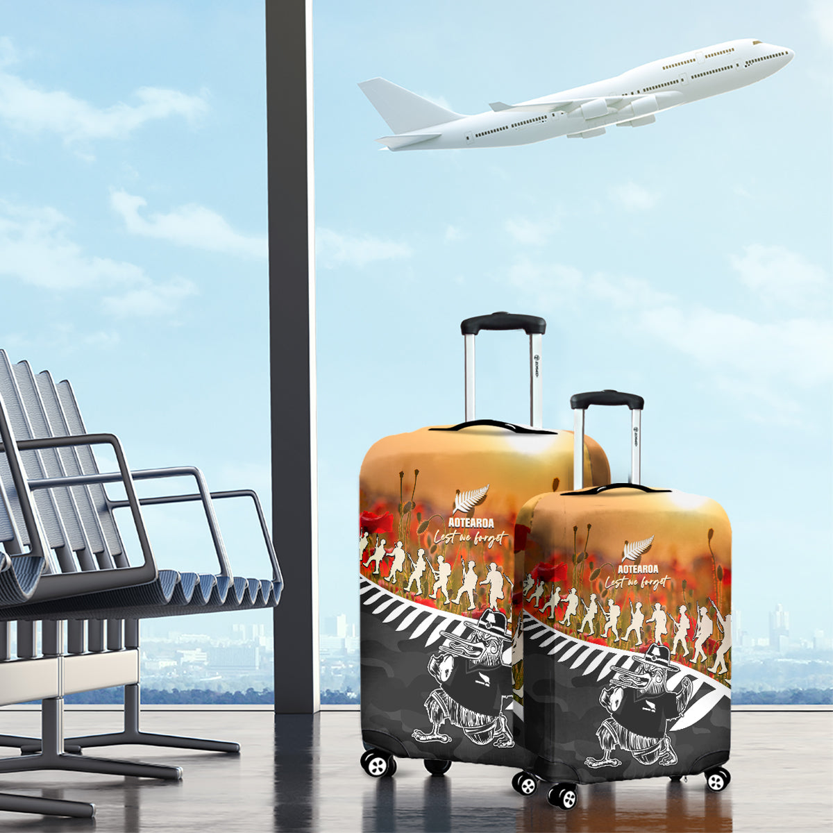 New Zealand ANZAC Rugby Luggage Cover Soldier Fern With Kiwi Bird LT05 - Vibe Hoodie Shop