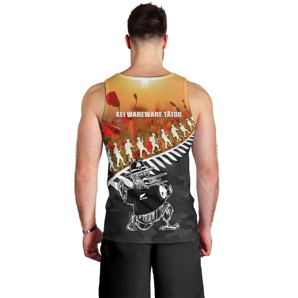 New Zealand ANZAC Rugby Men Tank Top Soldier Fern With Kiwi Bird LT05 - Vibe Hoodie Shop