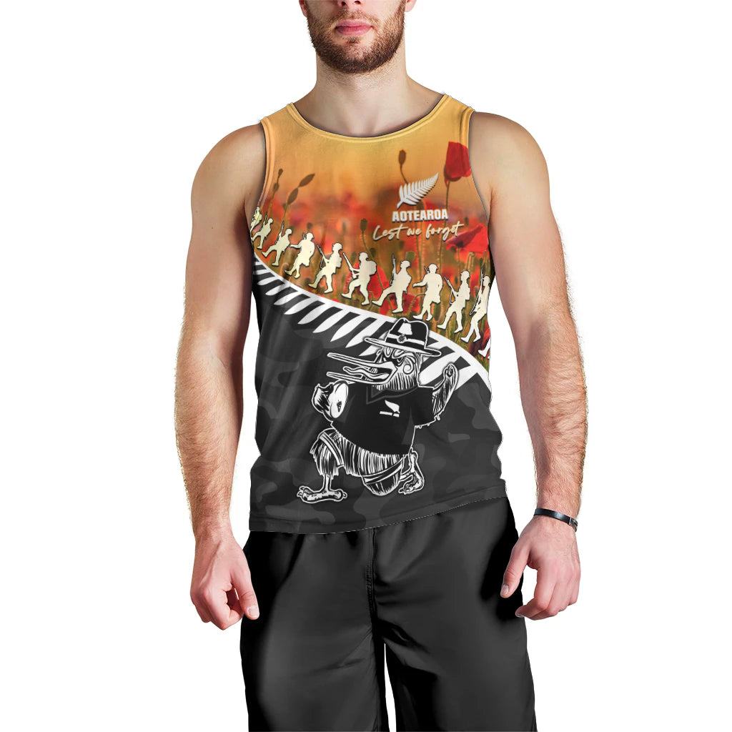 New Zealand ANZAC Rugby Men Tank Top Soldier Fern With Kiwi Bird LT05 - Vibe Hoodie Shop
