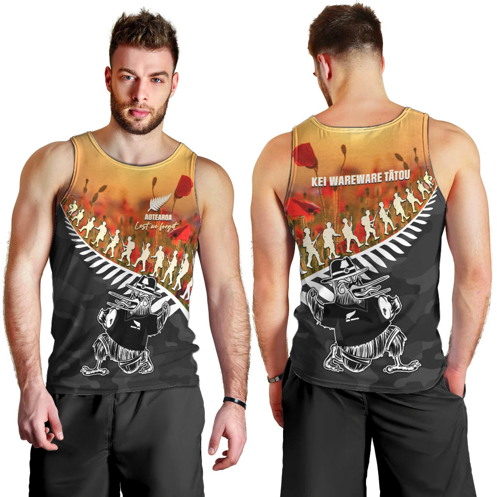 New Zealand ANZAC Rugby Men Tank Top Soldier Fern With Kiwi Bird LT05 - Vibe Hoodie Shop