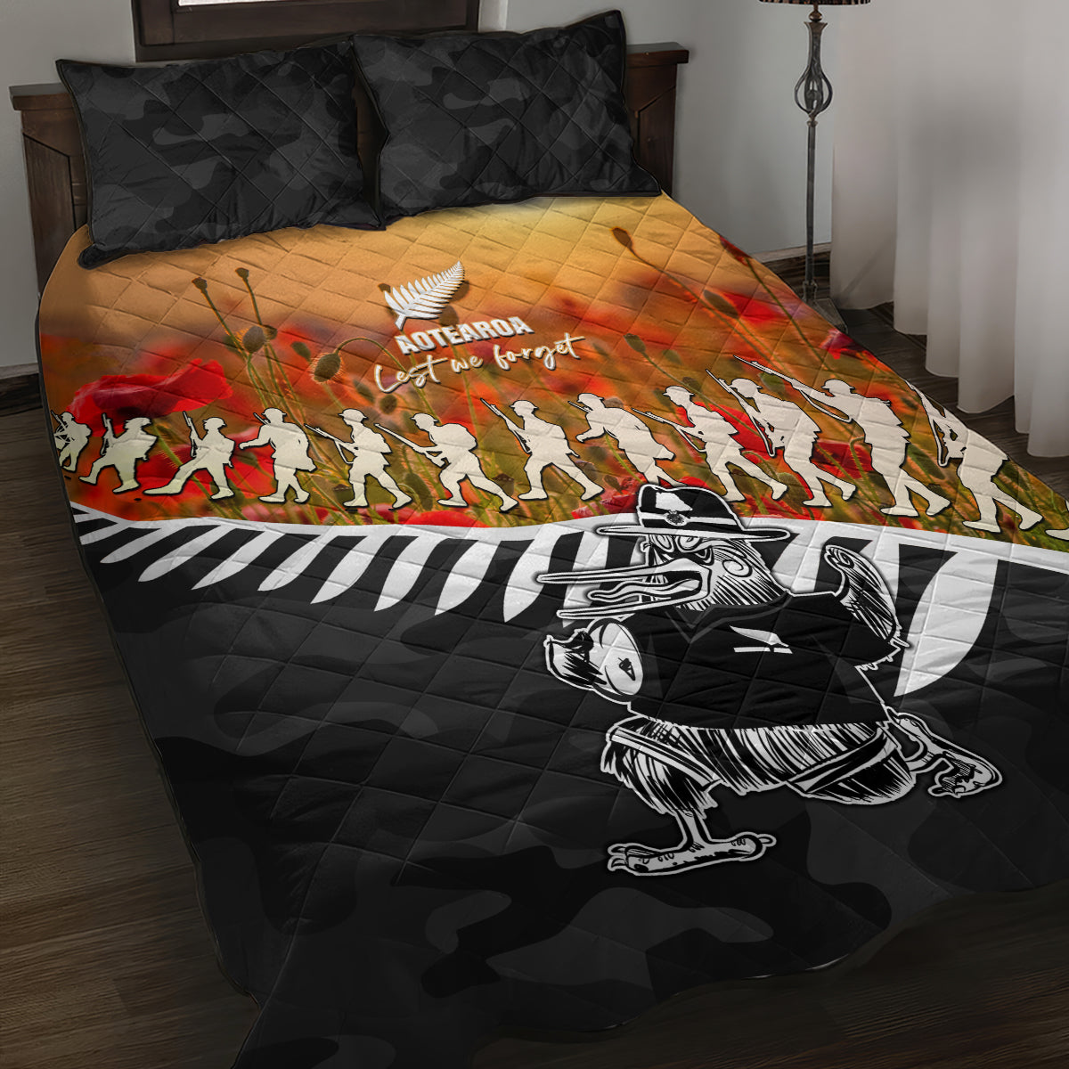 New Zealand ANZAC Rugby Quilt Bed Set Soldier Fern With Kiwi Bird LT05 - Vibe Hoodie Shop