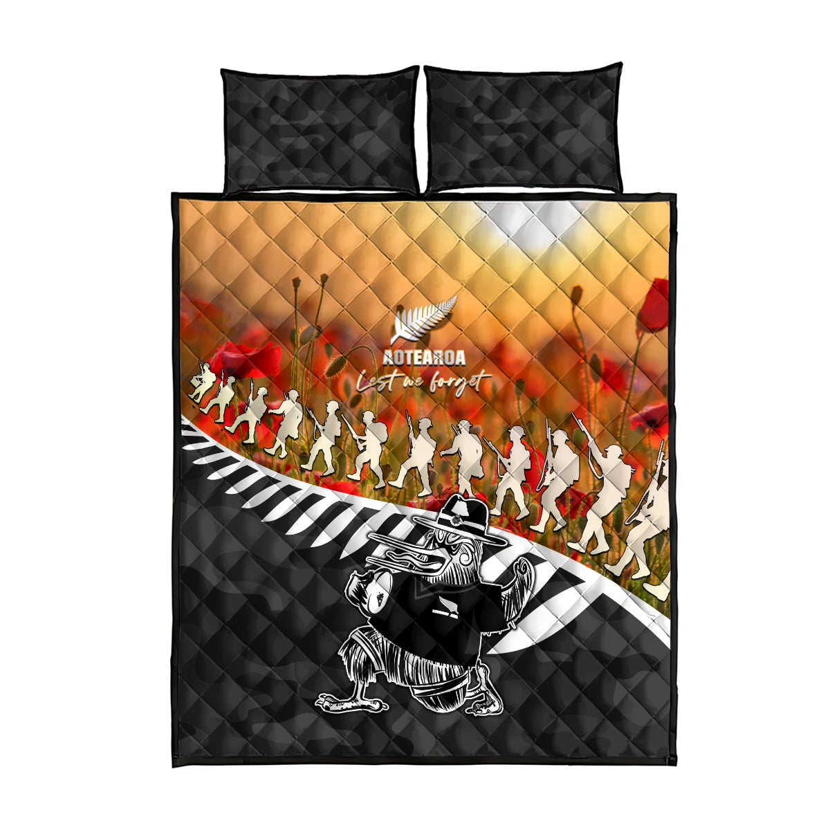 New Zealand ANZAC Rugby Quilt Bed Set Soldier Fern With Kiwi Bird LT05 - Vibe Hoodie Shop