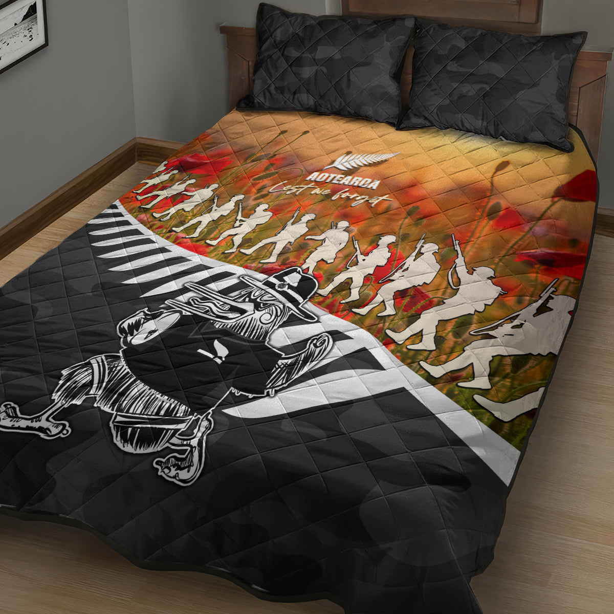 New Zealand ANZAC Rugby Quilt Bed Set Soldier Fern With Kiwi Bird LT05 - Vibe Hoodie Shop
