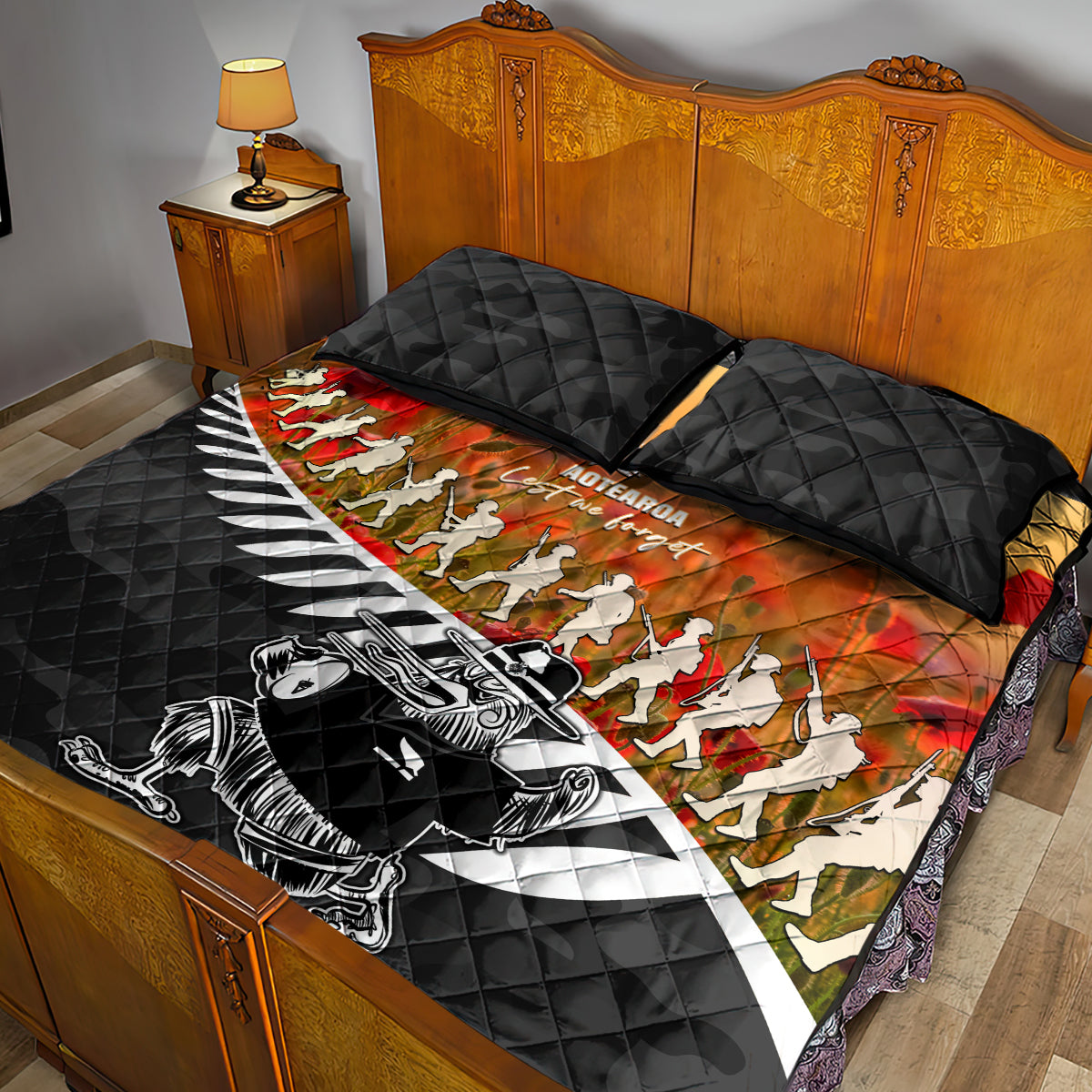 New Zealand ANZAC Rugby Quilt Bed Set Soldier Fern With Kiwi Bird LT05 - Vibe Hoodie Shop