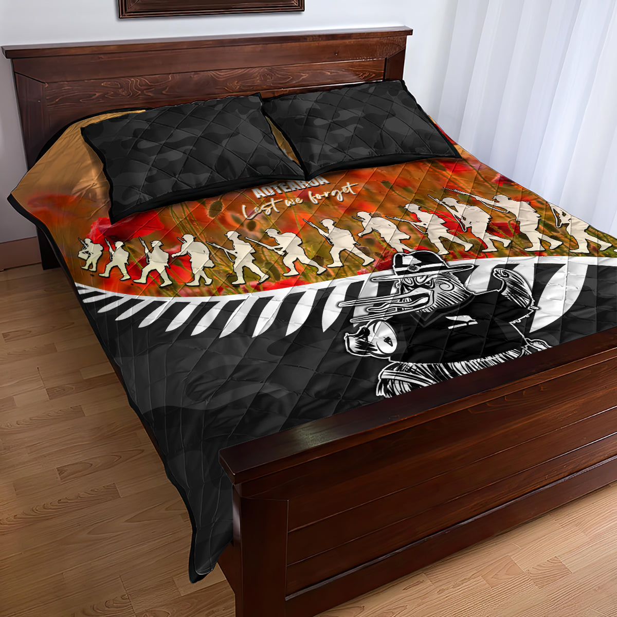 New Zealand ANZAC Rugby Quilt Bed Set Soldier Fern With Kiwi Bird LT05 - Vibe Hoodie Shop
