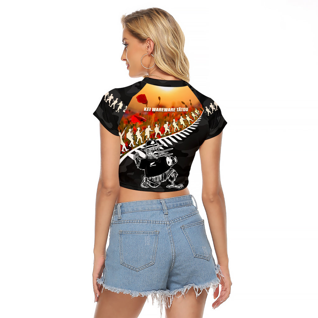 New Zealand ANZAC Rugby Raglan Cropped T Shirt Soldier Fern With Kiwi Bird LT05 - Vibe Hoodie Shop