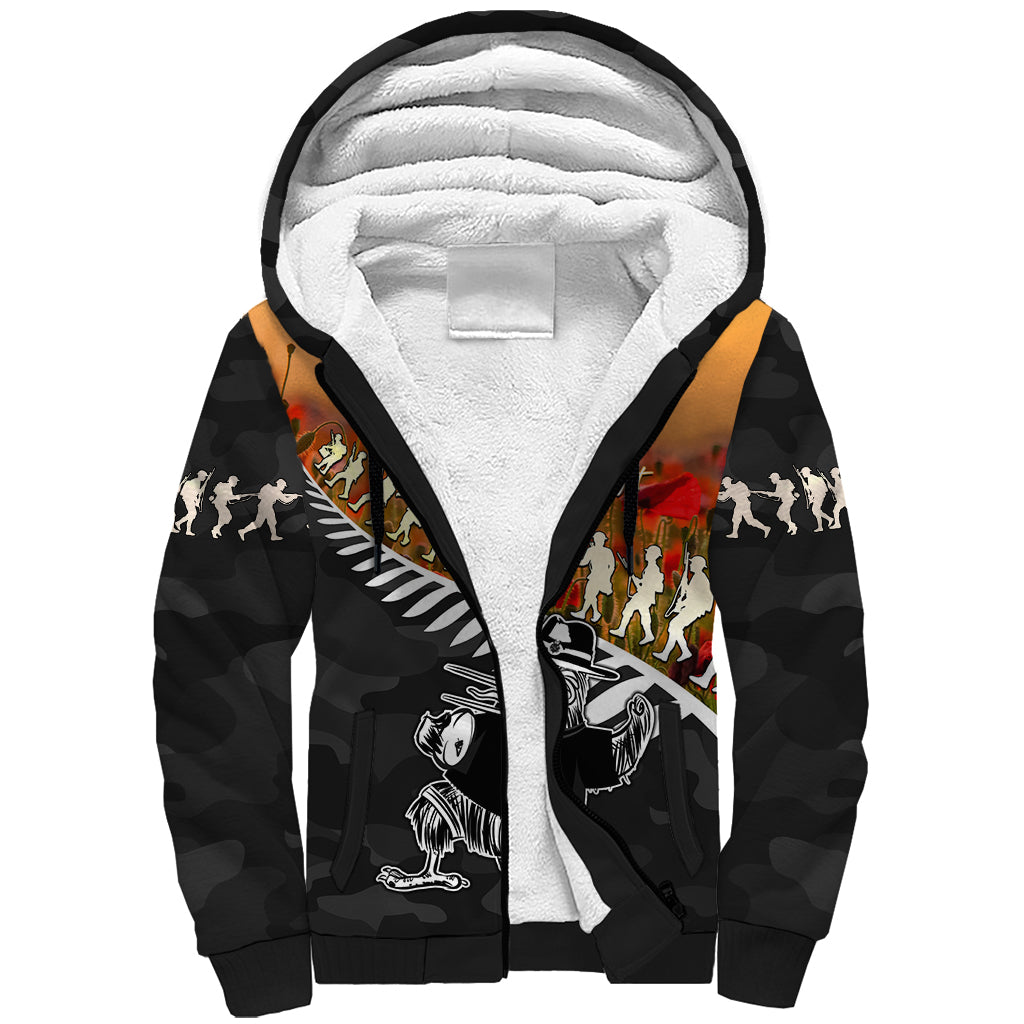New Zealand ANZAC Rugby Sherpa Hoodie Soldier Fern With Kiwi Bird LT05 - Vibe Hoodie Shop