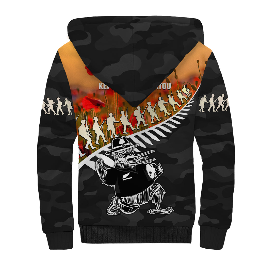 New Zealand ANZAC Rugby Sherpa Hoodie Soldier Fern With Kiwi Bird LT05 - Vibe Hoodie Shop