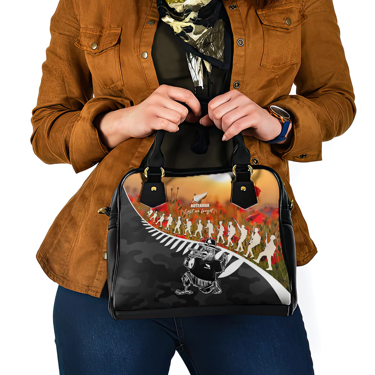 New Zealand ANZAC Rugby Shoulder Handbag Soldier Fern With Kiwi Bird LT05 - Vibe Hoodie Shop