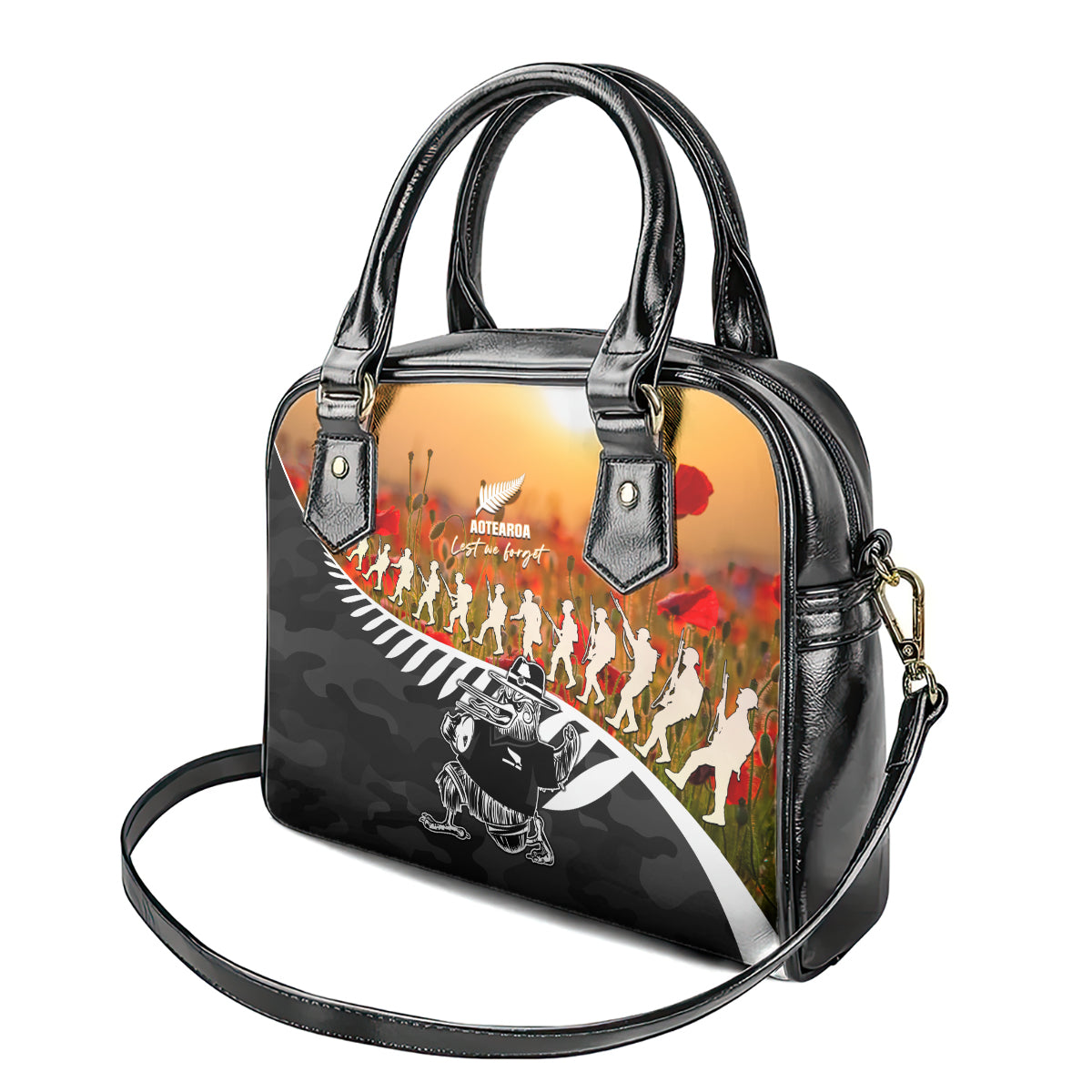 New Zealand ANZAC Rugby Shoulder Handbag Soldier Fern With Kiwi Bird LT05 - Vibe Hoodie Shop