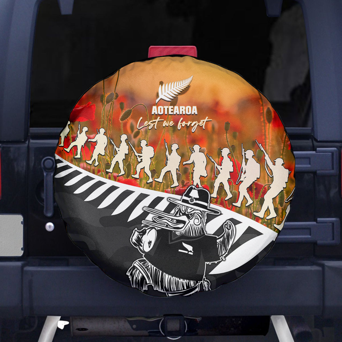 New Zealand ANZAC Rugby Spare Tire Cover Soldier Fern With Kiwi Bird LT05 - Vibe Hoodie Shop