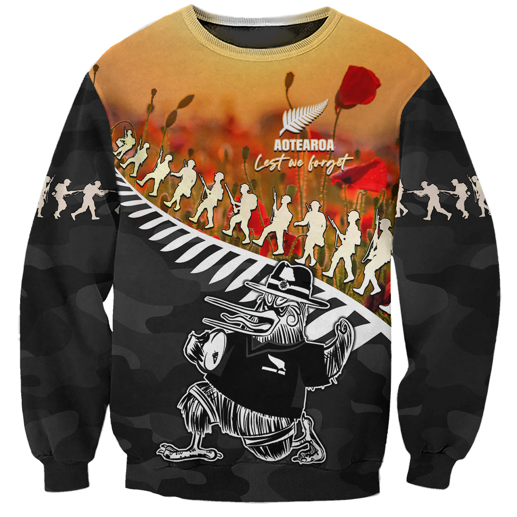 New Zealand ANZAC Rugby Sweatshirt Soldier Fern With Kiwi Bird LT05 - Vibe Hoodie Shop