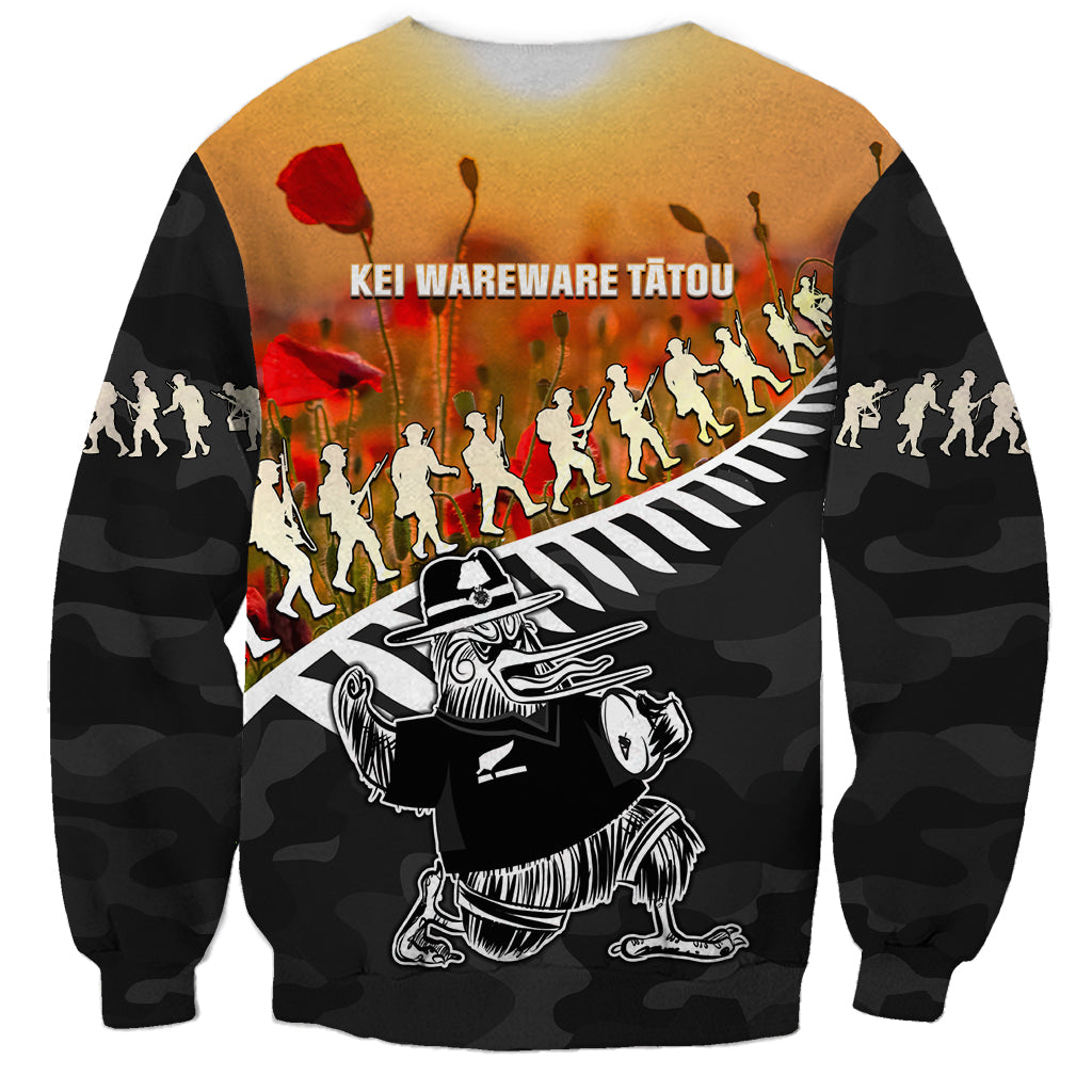 New Zealand ANZAC Rugby Sweatshirt Soldier Fern With Kiwi Bird LT05 - Vibe Hoodie Shop