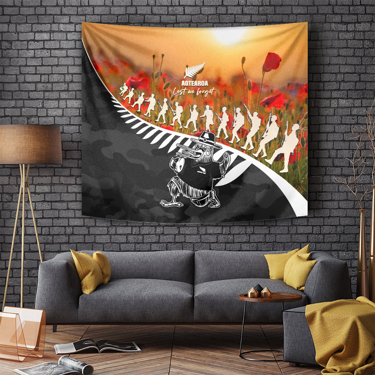 New Zealand ANZAC Rugby Tapestry Soldier Fern With Kiwi Bird LT05 - Vibe Hoodie Shop