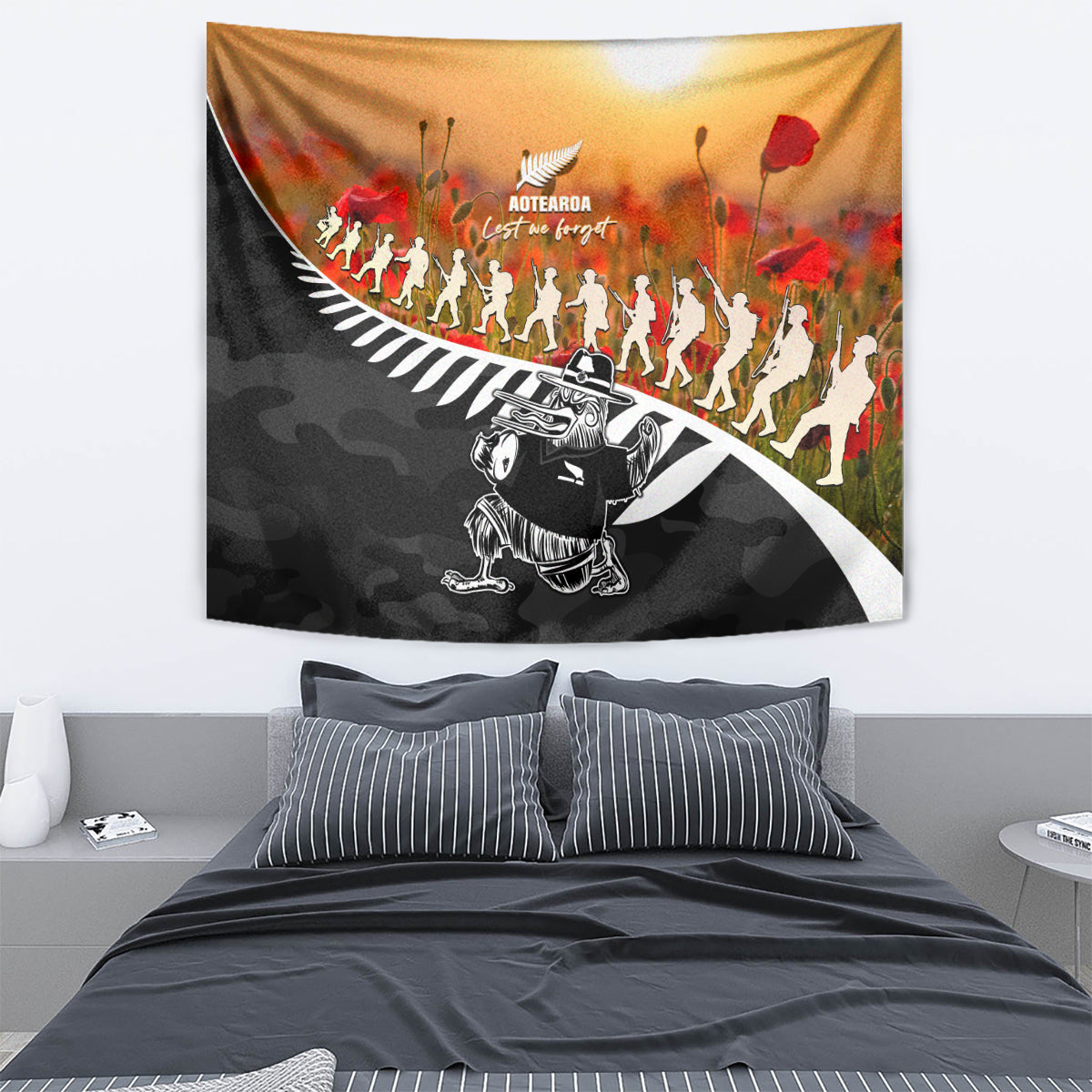 New Zealand ANZAC Rugby Tapestry Soldier Fern With Kiwi Bird LT05 - Vibe Hoodie Shop