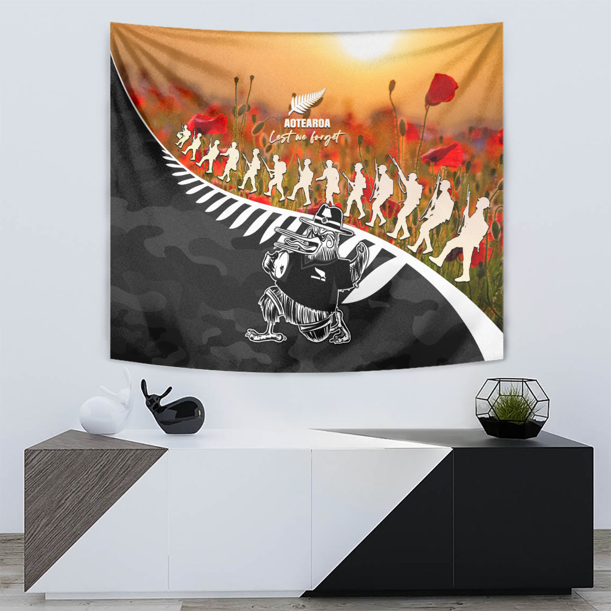 New Zealand ANZAC Rugby Tapestry Soldier Fern With Kiwi Bird LT05 - Vibe Hoodie Shop