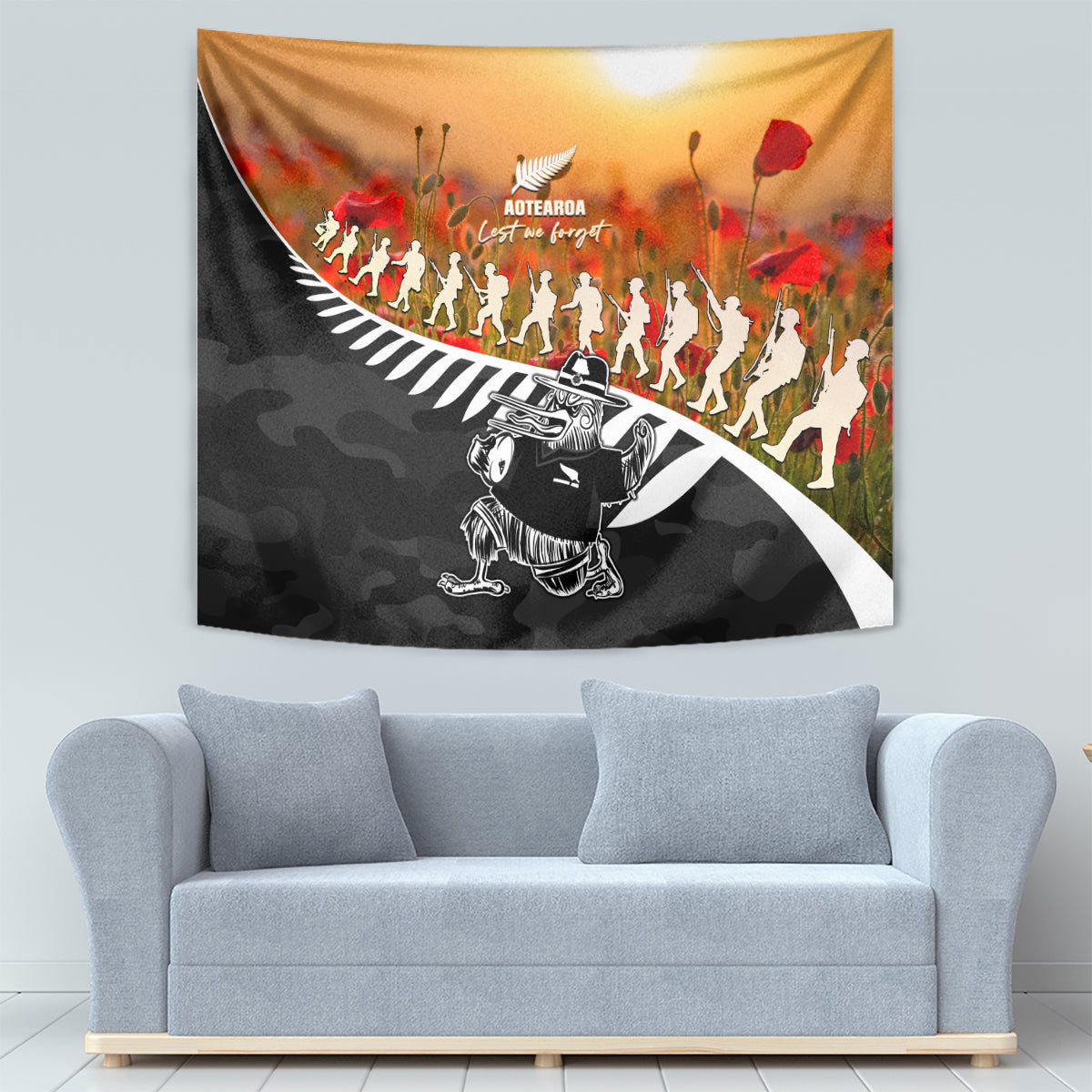 New Zealand ANZAC Rugby Tapestry Soldier Fern With Kiwi Bird LT05 - Vibe Hoodie Shop